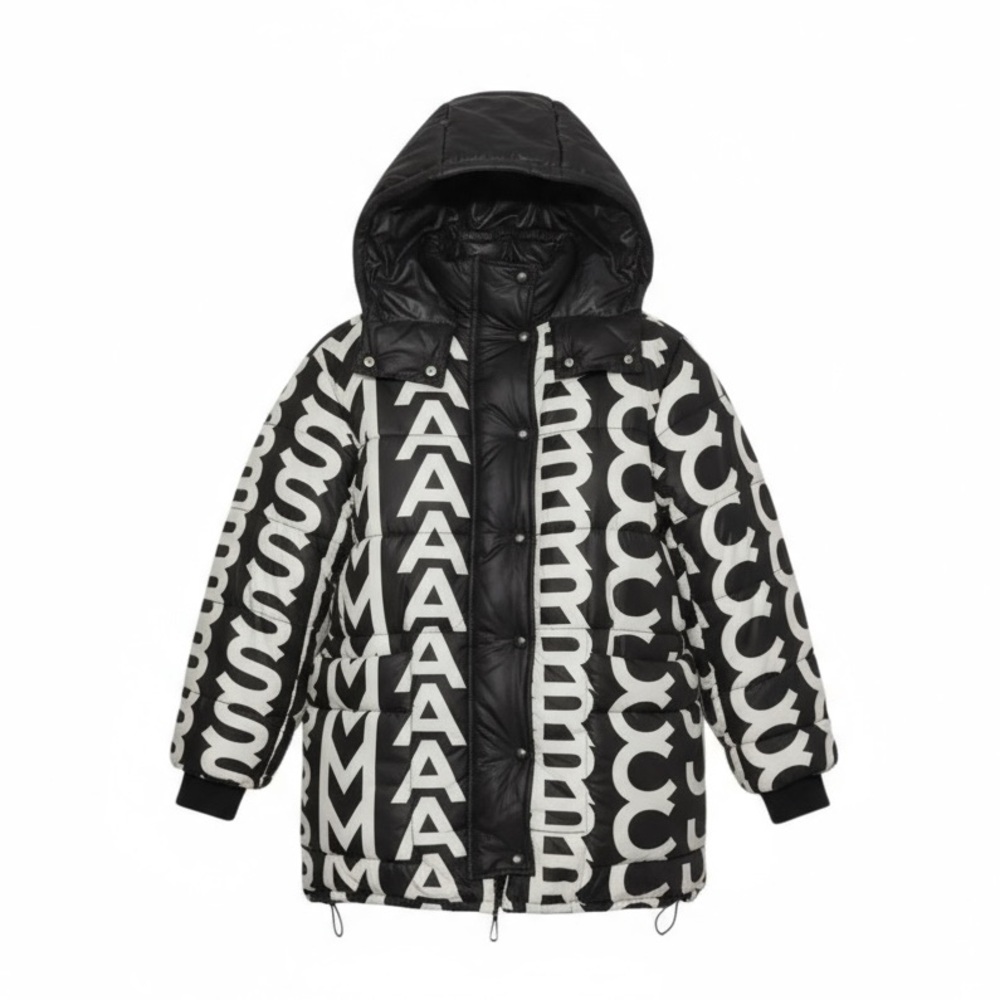 MARC JACOBS 
Monogram Oversized Puffer Jacket Black and White Patterned Coat​